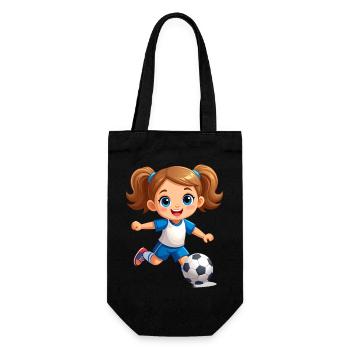 Comic girl as a soccer player with soccer – Sports - Gift Bag for Bottles - black - Front