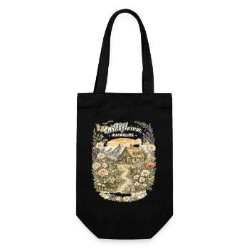Landhaus und Wildblumen - Geschenkbeutel für Flaschen - Schwarz - Vorne