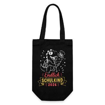 Endlich Schulkind 2026 Dino - Geschenkbeutel für Flaschen - Schwarz - Vorne