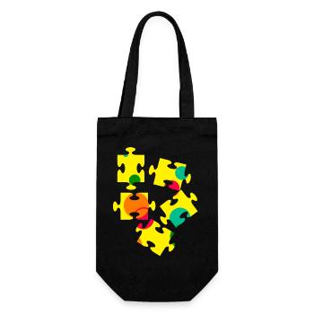 Bunte Puzzleteil Collage - Geschenkbeutel für Flaschen - Schwarz - Vorne