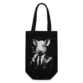 Schweinerauchen im Anzug - Geschenkbeutel für Flaschen - Schwarz - Vorne
