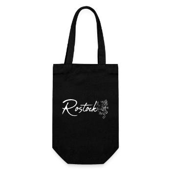 Rostock Schriftzug mit Greif - Geschenkbeutel für Flaschen - Schwarz - Vorne