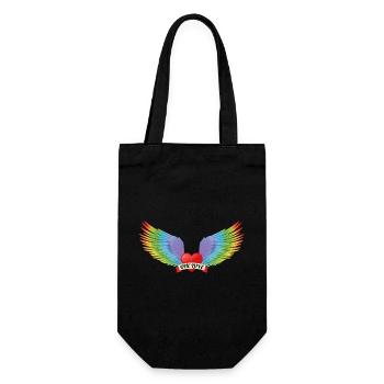 One Love Heart with Rainbow Angel Wings - Gift Bag for Bottles - black - Front