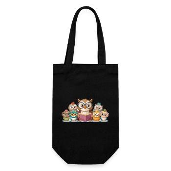Cute Owl Family Reading Story Together Art - Gift Bag for Bottles - black - Front