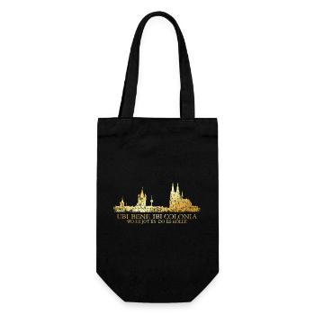 Kölner Skyline mit römischem Köln Spruch Ubi Bene - Geschenkbeutel für Flaschen - Schwarz - Vorne