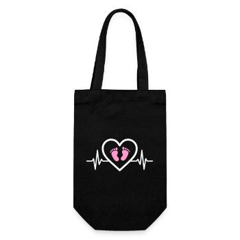 Pregnancy Announcement Heart Pink Footprints Girl - Gift Bag for Bottles - black - Front