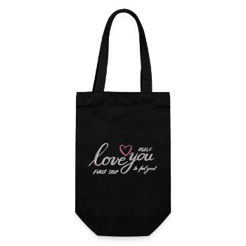 Liebe dich Selbst Herz Motiv - Geschenkbeutel für Flaschen - Schwarz - Vorne