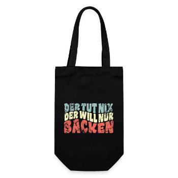 Der tut nix, der will nur backen - Bäcker Spruch - Geschenkbeutel für Flaschen - Schwarz - Vorne