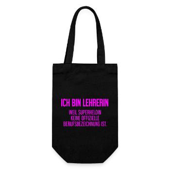 Lehrerin - Mein offizieller Superhelden-Beruf! - Geschenkbeutel für Flaschen - Schwarz - Vorne