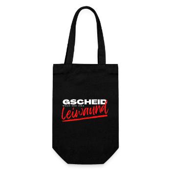 gscheid woas ned owa leiwaund, lustiger Dialekt - Geschenkbeutel für Flaschen - Schwarz - Vorne