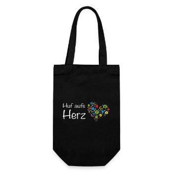 Huf aufs Herz - Hand aufs Herz! Wortspiel Tiere - Geschenkbeutel für Flaschen - Schwarz - Vorne