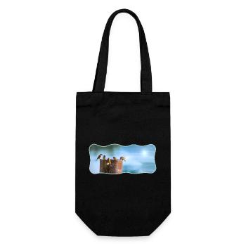 Fotodesign Spatzen-Meeting geschwungen umrandet - Geschenkbeutel für Flaschen - Schwarz - Vorne