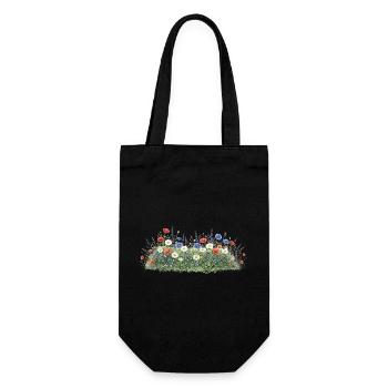 Bunte Wildblumenwiese mit Margeriten - Geschenkbeutel für Flaschen - Schwarz - Vorne