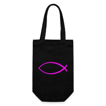 Ichtus Fisch einfarbig rosa - Geschenkbeutel für Flaschen - Schwarz - Vorne