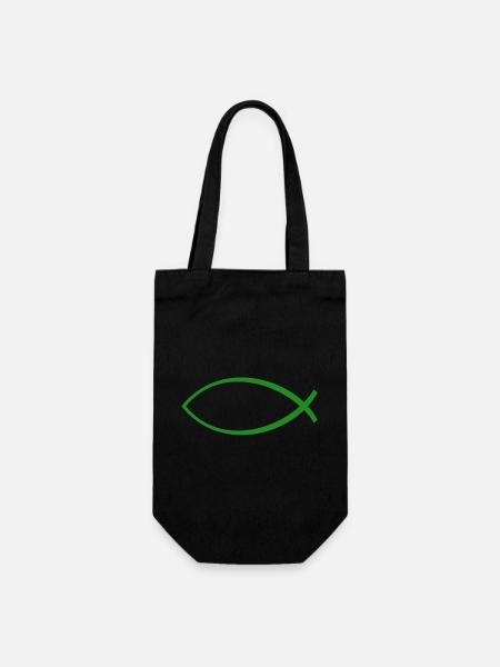 Ichtus Fisch dunkelgrün - Geschenkbeutel für Flaschen - Schwarz
