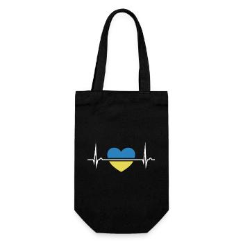 Ukraine Herzkurve - Frieden für die Ukraine - Geschenkbeutel für Flaschen - Schwarz - Vorne