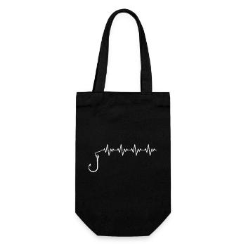Fishing Hook Fishing Fisherman Angler ECG Heartbeat - Gift Bag for Bottles - black - Front