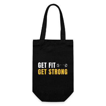 Get Fit Get Strong - Fitnessgeschenk mit Hanteln - Geschenkbeutel für Flaschen - Schwarz - Vorne