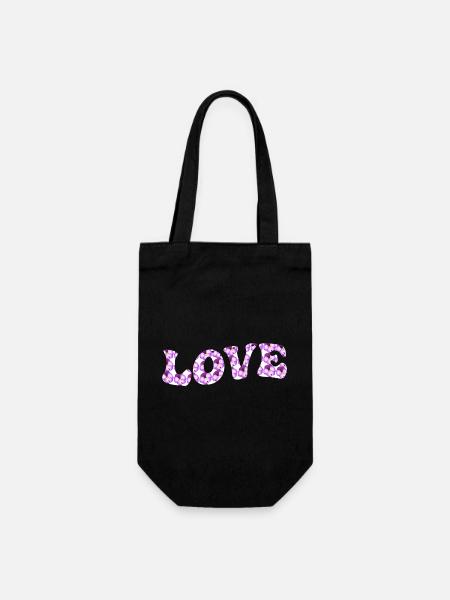 Motif d’amour avec des fleurs lilas - Sac à bouteille - noir