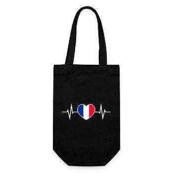 Frankreich Herzschlag EKG Liebe Herz Frankreichfan - Geschenkbeutel für Flaschen - Schwarz - Vorne