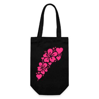 hibiscus floral pattern heart - Gift Bag for Bottles - black - Front