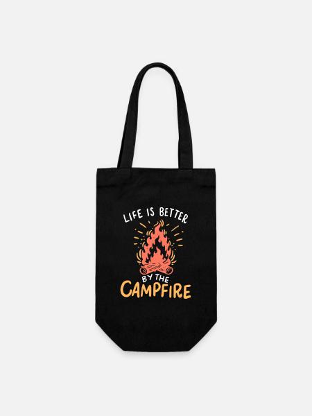 Lagerfeuer Camping - Geschenkbeutel für Flaschen - Schwarz