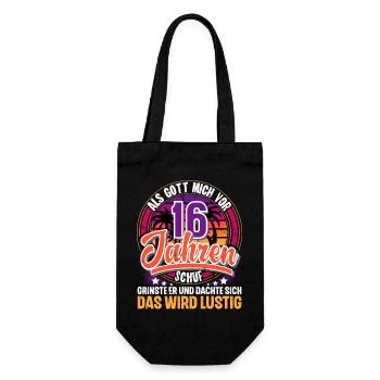 16. Geburtstag Als Gott Mich Schuf Vor - Geschenkbeutel für Flaschen - Schwarz - Vorne
