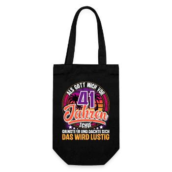 41. Geburtstag Als Gott Mich Schuf Vor - Geschenkbeutel für Flaschen - Schwarz - Vorne