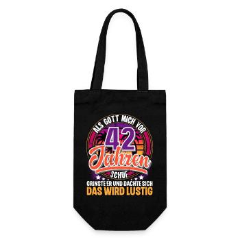 42. Geburtstag Als Gott Mich Schuf Vor - Geschenkbeutel für Flaschen - Schwarz - Vorne