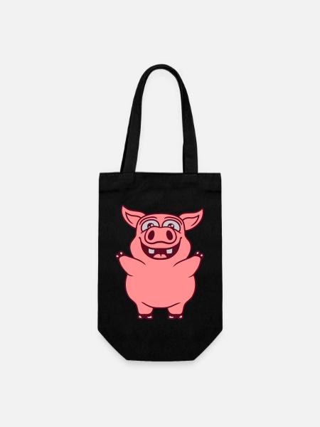 Kleines lustiges Schwein Comic - Geschenkbeutel für Flaschen - Schwarz