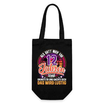 12. Geburtstag Als Gott Mich Schuf Vor - Geschenkbeutel für Flaschen - Schwarz - Vorne