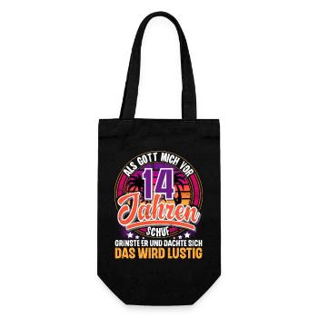 14. Geburtstag Als Gott Mich Schuf Vor - Geschenkbeutel für Flaschen - Schwarz - Vorne