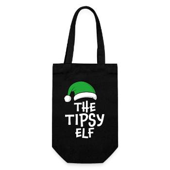Der beschwipste Elf - Geschenkbeutel für Flaschen - Schwarz - Vorne
