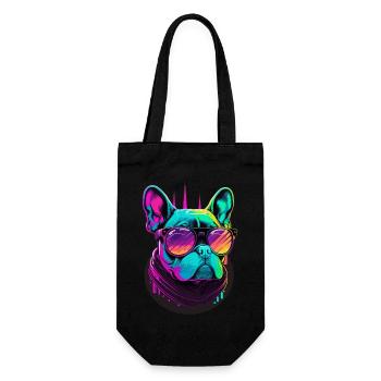 Französische Bulldogge mit Sonnenbrille - Geschenkbeutel für Flaschen - Schwarz - Vorne