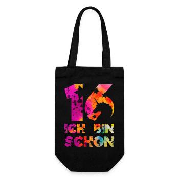 ICH BIN SCHON 16 EINHORN 16. GEBURTSTAG - Geschenkbeutel für Flaschen - Schwarz - Vorne