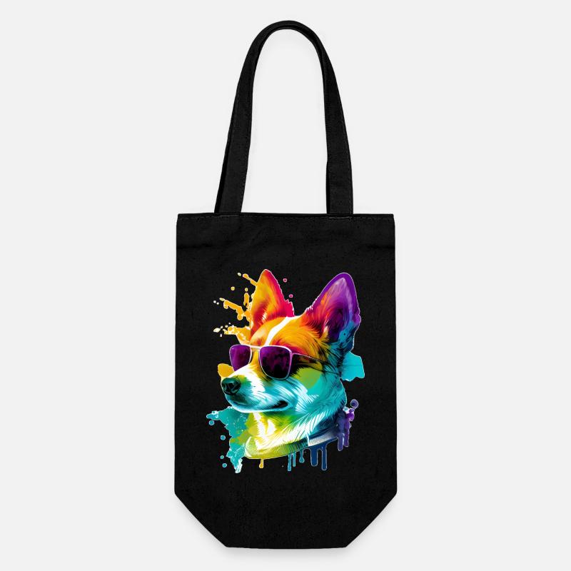 Farbenfroher cooler Corgi Hund mit Sonnenbrille - Geschenkbeutel für Flaschen - Schwarz
