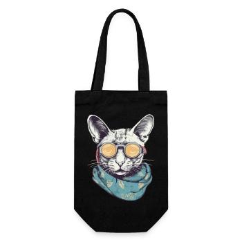 Chat lunettes jaunes - Sac à bouteille - noir - Devant