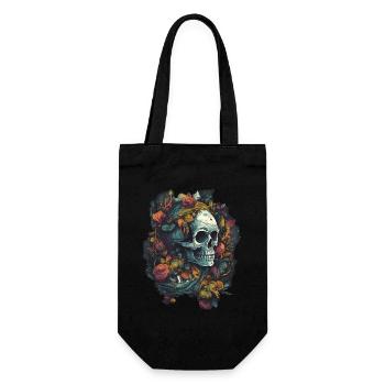Cooler Boho Totenkopf Skull mit bunten Blumen - Geschenkbeutel für Flaschen - Schwarz - Vorne