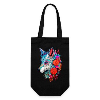 Wolf mit Blumen Mädchen - Geschenkbeutel für Flaschen - Schwarz - Vorne