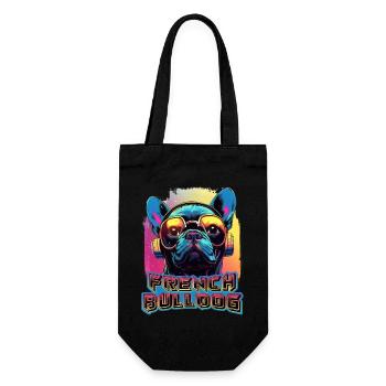 Französische Bulldogge mit Sonnenbrille und Kopfhörern - Geschenkbeutel für Flaschen - Schwarz - Vorne