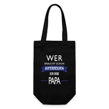 WER BRAUCHT SCHON SUPERHELDEN ICH HAB PAPA - Geschenkbeutel für Flaschen - Schwarz - Vorne