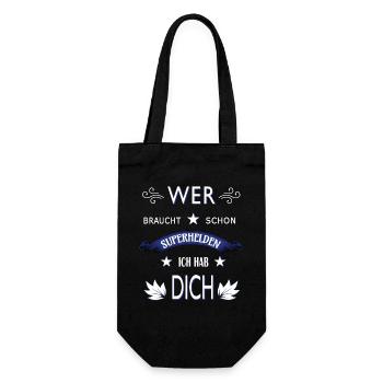 WER BRAUCHT SCHON SUPERHELDEN ICH HAB DICH - Geschenkbeutel für Flaschen - Schwarz - Vorne