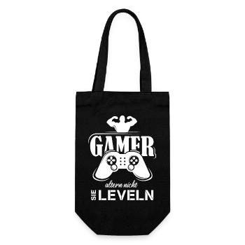 gamer funny sayings level gaming fitness strong - Gift Bag for Bottles - black - Front