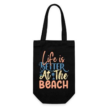 Das Leben am Strand ist besser - Geschenkbeutel für Flaschen - Schwarz - Vorne