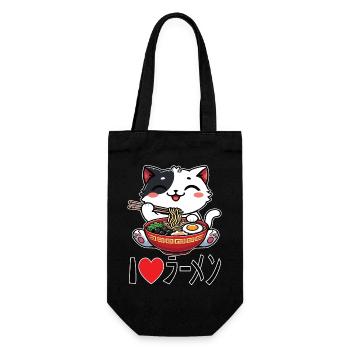 Lustige Katze - Ich liebe Ramen Nudeln T-Shirt - Geschenkbeutel für Flaschen - Schwarz - Vorne