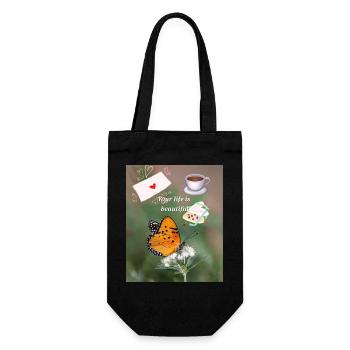 Schönes 💕 Leben - Geschenkbeutel für Flaschen - Schwarz - Vorne