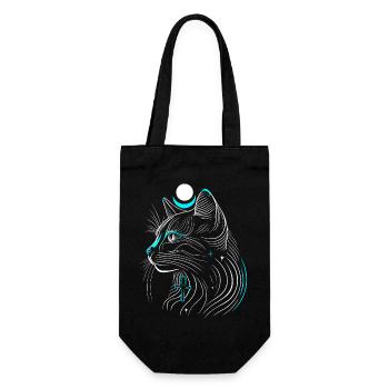 Minimalist Bastet Cat in Profile with Moon - Gift Bag for Bottles - black - Front