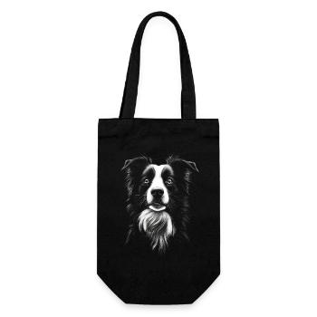 Border Collie Portrait Hunde Hund Hütehunde - Geschenkbeutel für Flaschen - Schwarz - Vorne