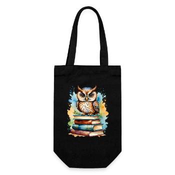 Livre hibou coloré peinture à l’aquarelle - Sac à bouteille - noir - Devant