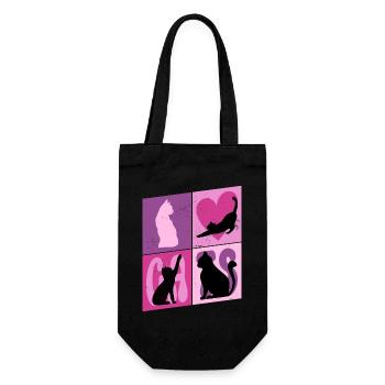 Katze Kätzchen Kater Silhouette Herz Bunt Kunst - Geschenkbeutel für Flaschen - Schwarz - Vorne
